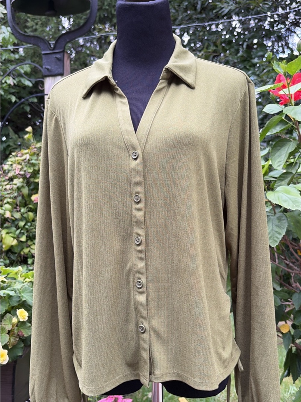 Adrianna Papell Olive Button-Front Long Sleeve Shirt